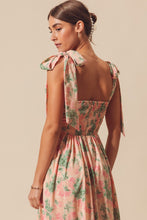 Load image into Gallery viewer, Leandra Peach Tie Strap Floral Midi Dress