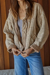 Maggie Beige Dolman Quilted Knit Jacket