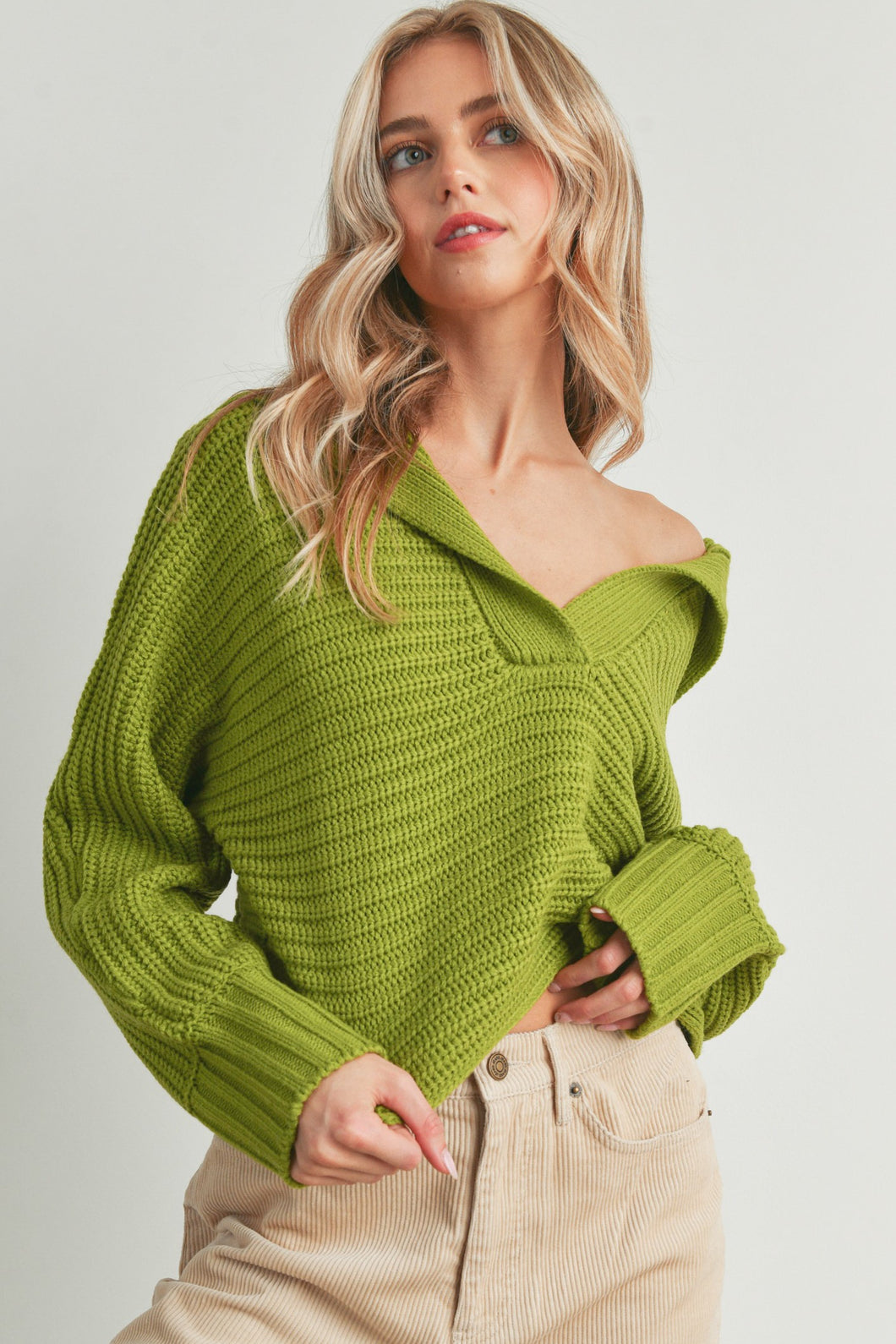 Ella Collared Pullover Sweater - Green