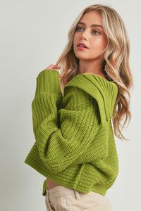 Ella Collared Pullover Sweater - Green