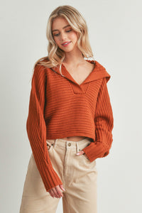 Ella Collared Pullover Sweater - Rust