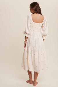 Karina Smocked Floral Midi Dress - Cream: PREORDER