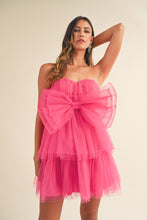 Load image into Gallery viewer, Nadia Bright Pink Tulle Bow Strapless Mini Dress