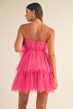 Load image into Gallery viewer, Nadia Bright Pink Tulle Bow Strapless Mini Dress