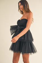 Load image into Gallery viewer, Nadia Black Tulle Bow Strapless Mini Dress