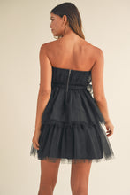 Load image into Gallery viewer, Nadia Black Tulle Bow Strapless Mini Dress