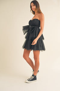 Nadia Black Tulle Bow Strapless Mini Dress