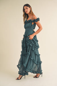 Leia Emerald Ruffled Floor Length Dress