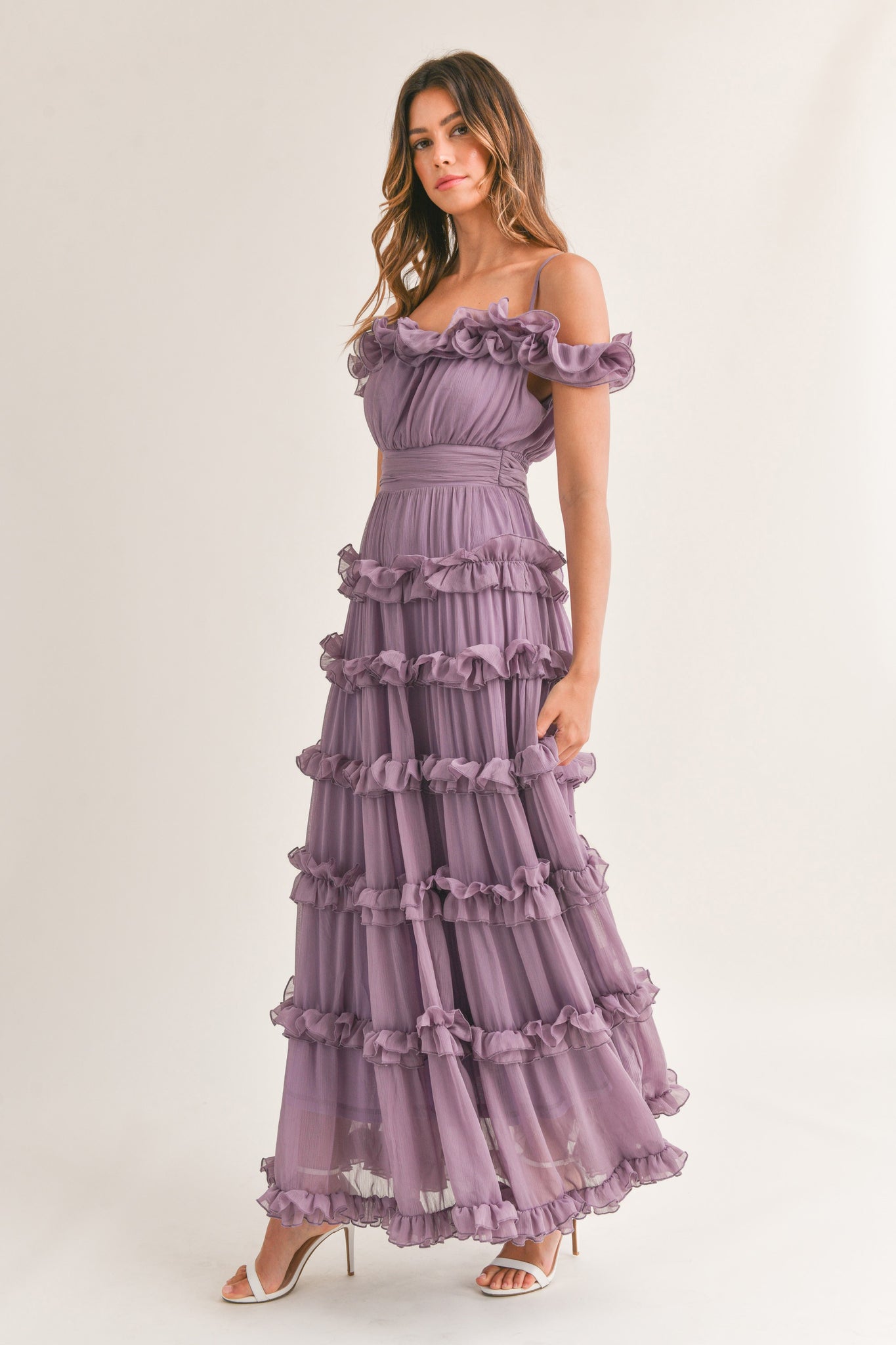 Leia Dusty Lavender Ruffled Floor Length Dress Thread + Vine Boutique Leia Dusty Lavender Ruffled Floor Length Dress Thread + Vine Boutique