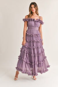Leia Dusty Lavender Ruffled Floor Length Dress