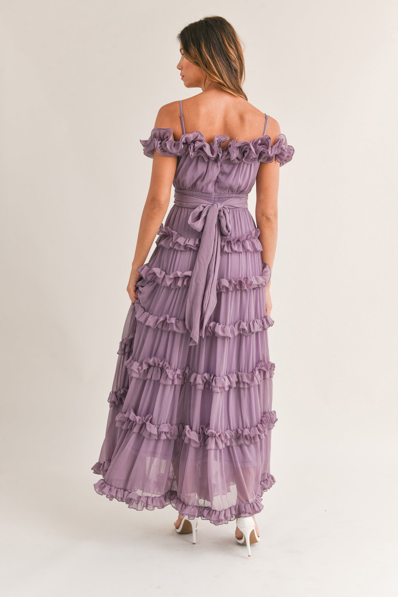 Leia Dusty Lavender Ruffled Floor Length Dress Small Leia Dusty Lavender Ruffled Floor Length Dress Small