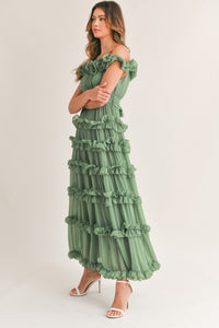 Leia Green Ruffled Floor Length Dress