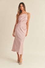 Load image into Gallery viewer, Haven Satin One Shoulder Ruched Midi Dress
