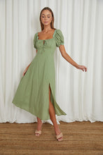 Load image into Gallery viewer, Puff Sleeved Tied Front Midi Dress