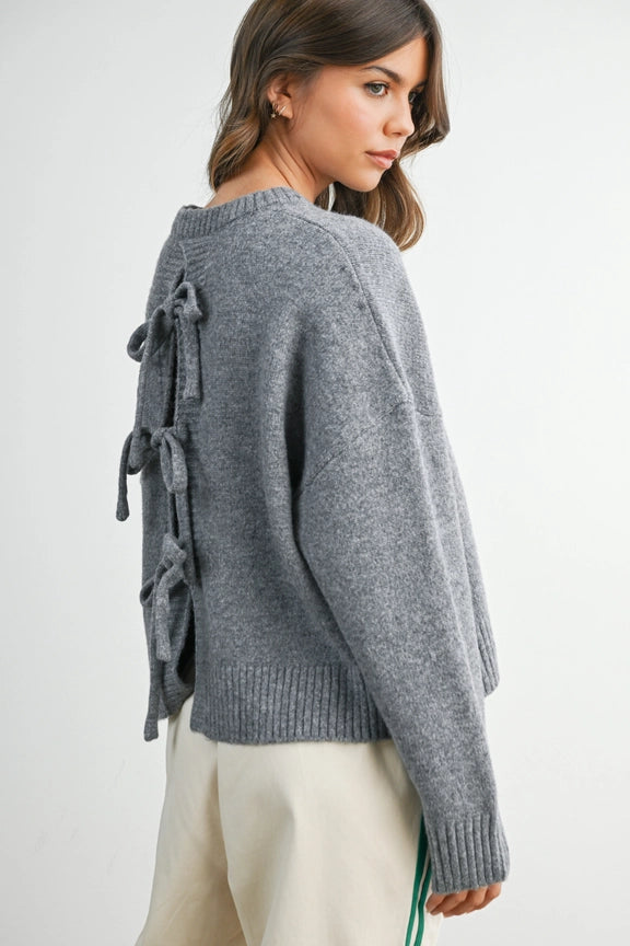 Fallon Open Back Bowtie Sweater - Gray