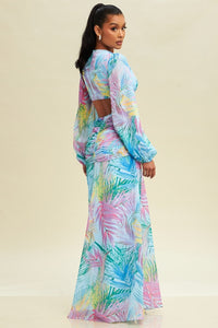 Miami Tropical Cutout Long Sleeve Maxi Dress
