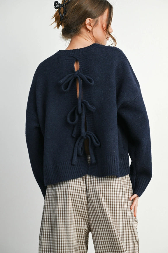 Fallon Open Back Bowtie Sweater - Navy