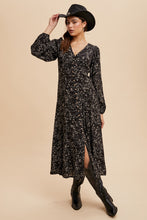 Load image into Gallery viewer, black floral button down front maxi dress fall cowgirl style modest casual dresses