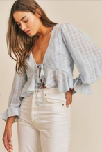 Load image into Gallery viewer, Soft Blue Plaid Cropped Blouse