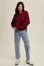 Load image into Gallery viewer, Constance Cropped Striped Sweater - Wine/Navy