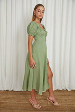 Load image into Gallery viewer, Puff Sleeved Tied Front Midi Dress