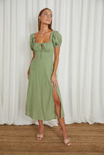 Load image into Gallery viewer, Puff Sleeved Tied Front Midi Dress