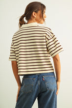 Load image into Gallery viewer, Kelli Collared Stripe Polo Tee - Brown