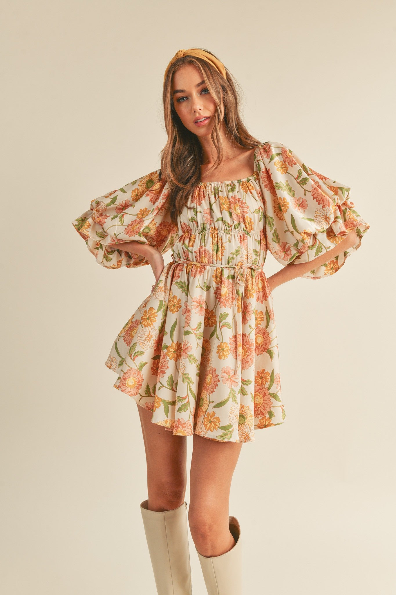 floral mini dress with sleeves Faye Floral Ruched Mini Dress – Thread + Vine Boutique