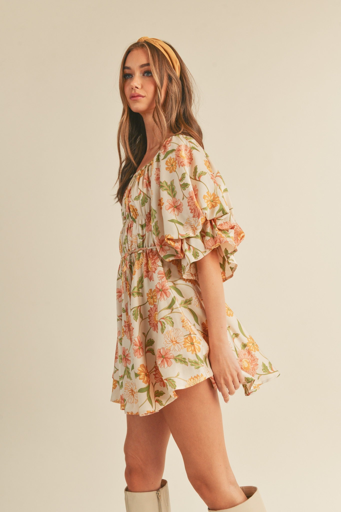Faye Floral Ruched Mini Dress Large