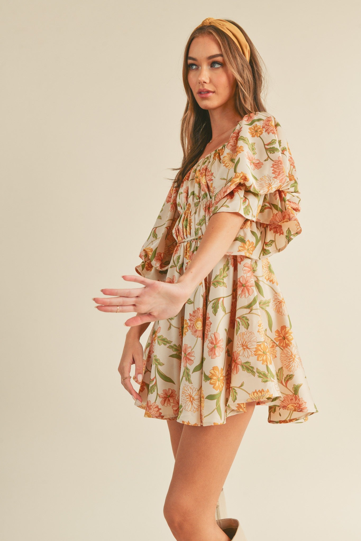 open lace back dress Faye Floral Ruched Mini Dress Large