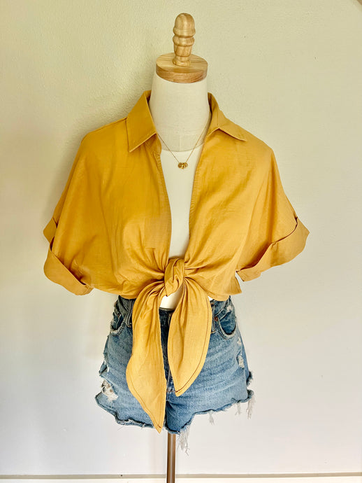 Marianna Mustard Tie Crop Tee