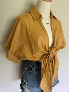 Marianna Cropped Collared Button Down Blouse