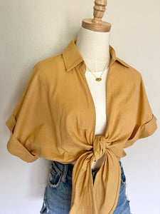 Marianna Cropped Collared Button Down Blouse