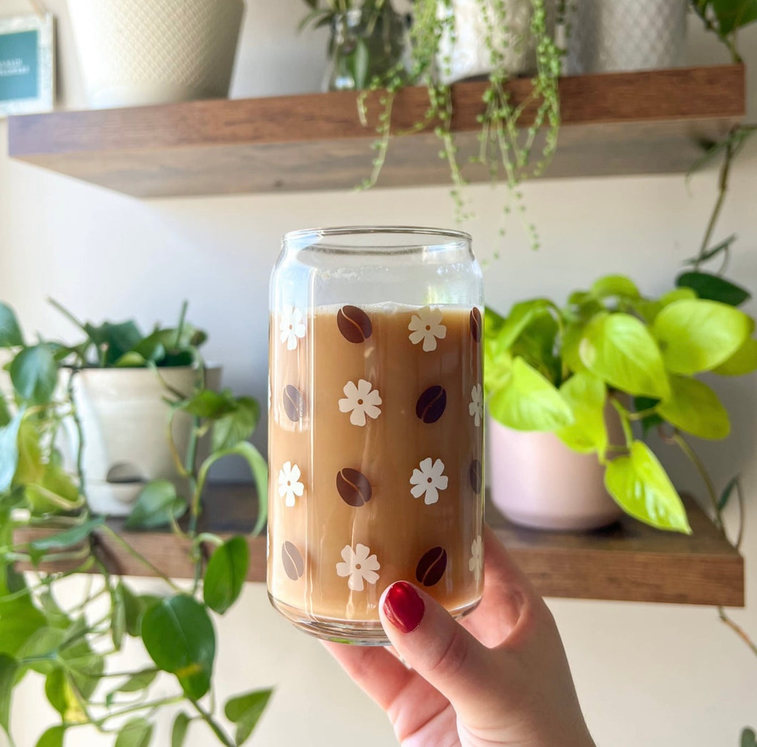 Coffee Bean Glass Can Style Cup 16oz
