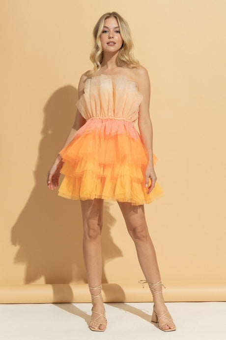 Hallie Tulle Layer Mini Dress - Sunrise