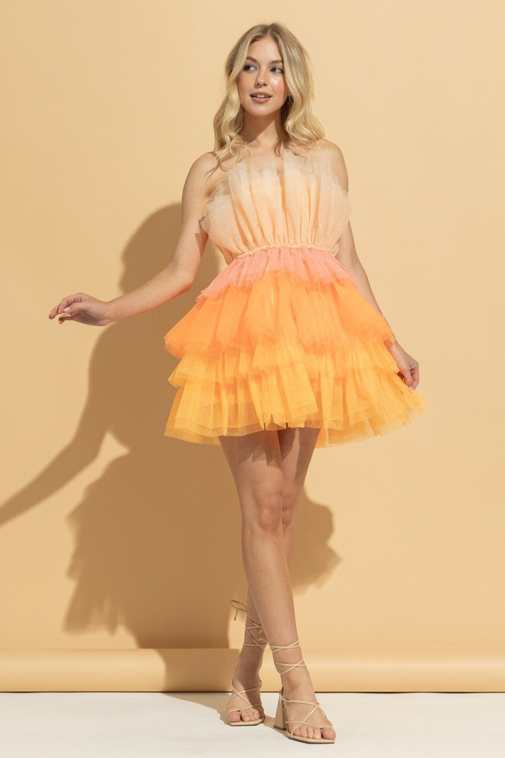 Hallie Tulle Layer Mini Dress - Sunrise Small