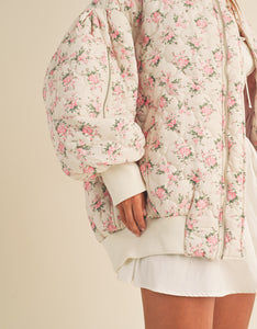 Elsa Oversized Floral Puffer Bomber Jacket