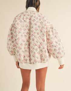 Elsa Oversized Floral Puffer Bomber Jacket