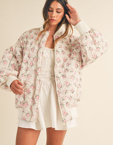 Elsa Oversized Floral Puffer Bomber Jacket