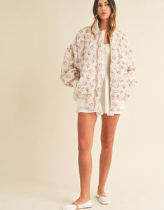 Elsa Oversized Floral Puffer Bomber Jacket