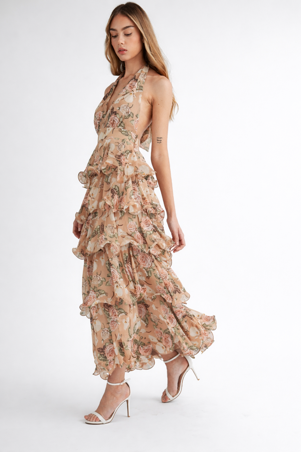 Miranda Halter Ruffle Tier Maxi Dress - Taupe – Thread + Vine Boutique