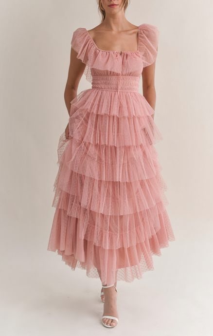 Margot Polka Dot Tulle Maxi Dress - Pink