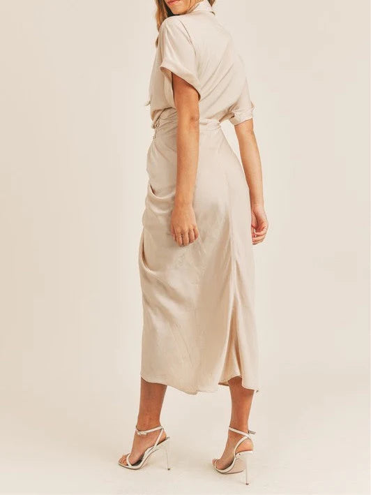 champagne shirt dress Tunic Shirt Dress with Polo Neck and Slits Champagne Manila Grace
