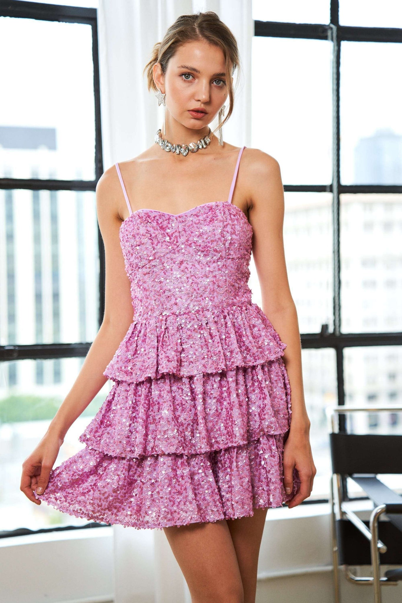 Sydnie Tiered Sequin Mini Dress Small Sydnie Tiered Sequin Mini Dress Small
