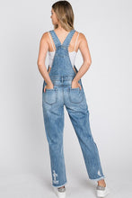 Load image into Gallery viewer, Distressed Medium Wash Overalls