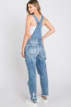 Load image into Gallery viewer, Distressed Medium Wash Overalls