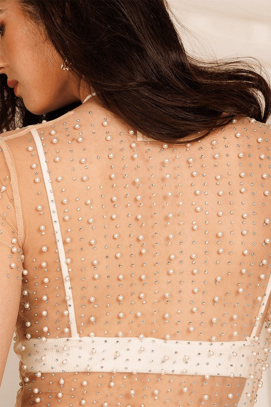 Embellished Mesh Long Sleeve Top Large / Black