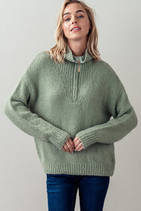 Kendra Zip up Pullover Sweater - Sage