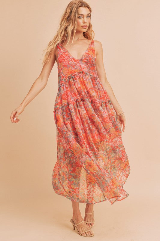 Red Floral Maxi Dress Small Red Floral Maxi Dress Small
