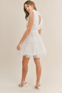 Kara White Pearl Tulle Mini Dress
